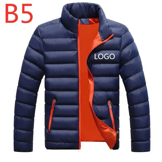 B5 Men's Custom Velvet Thicken Coats Logo Solid Color Duck Down Men Winter Jacket Regular Man Outdoor Wear Male Snow Warm Zipper