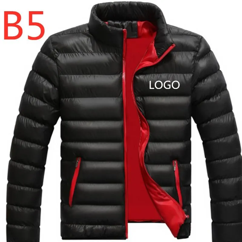 B5 Men's Custom Velvet Thicken Coats Logo Solid Color Duck Down Men Winter Jacket Regular Man Outdoor Wear Male Snow Warm Zipper