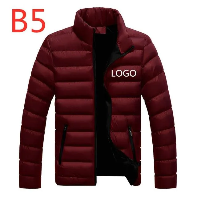 B5 Men's Custom Velvet Thicken Coats Logo Solid Color Duck Down Men Winter Jacket Regular Man Outdoor Wear Male Snow Warm Zipper