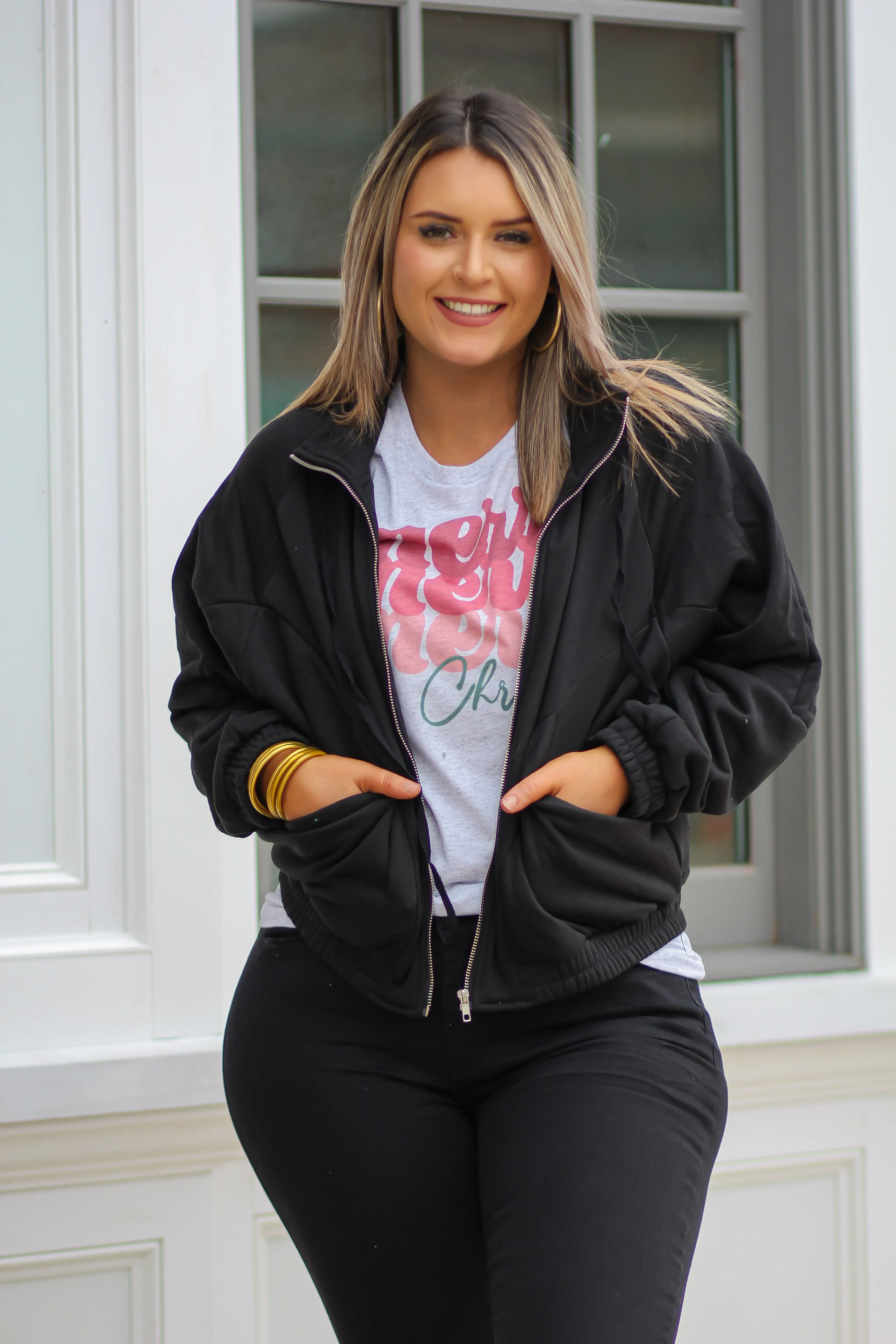 Black Casual Zip Up Jacket