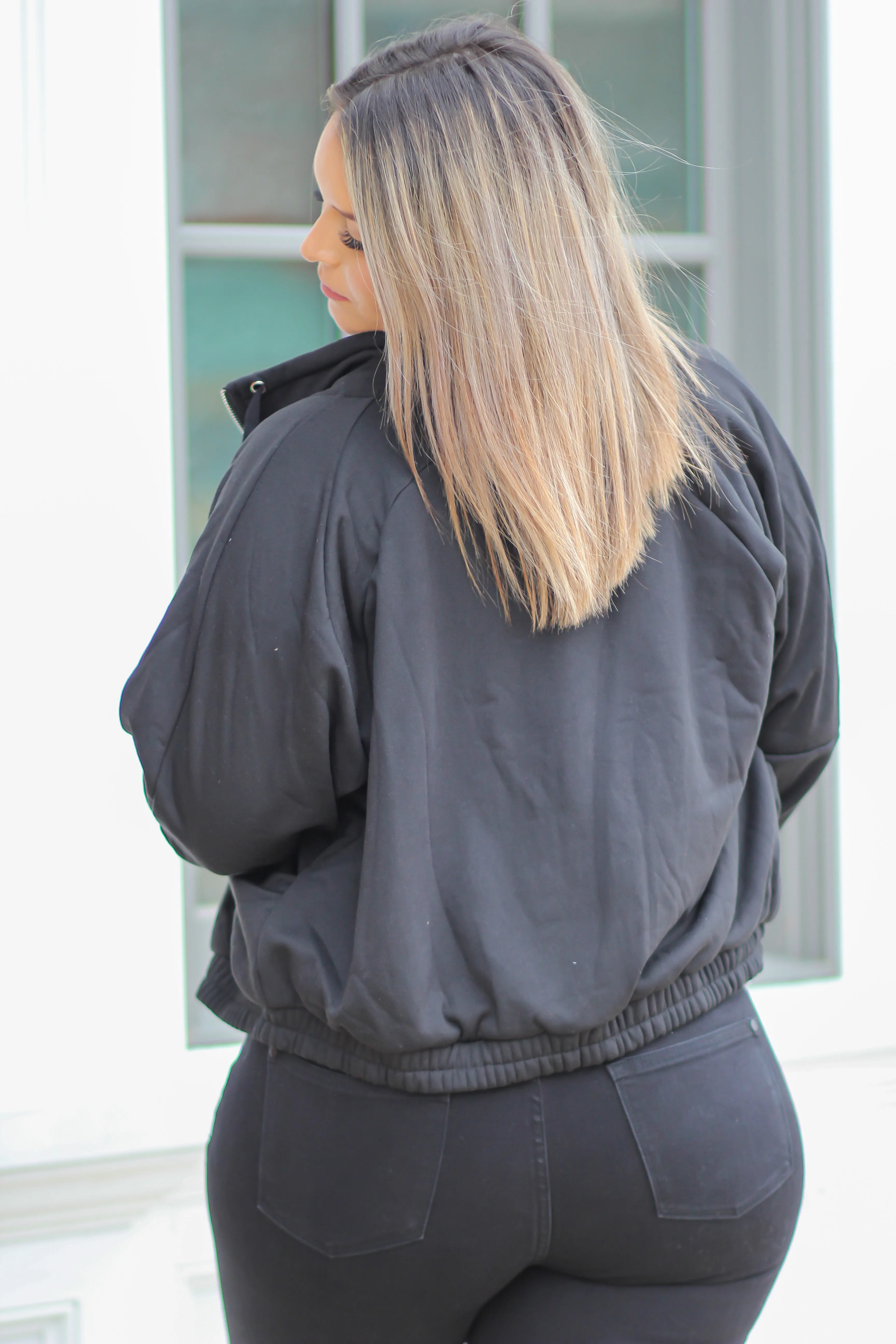 Black Casual Zip Up Jacket