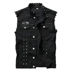 Black Sleeveless Denim Jacket