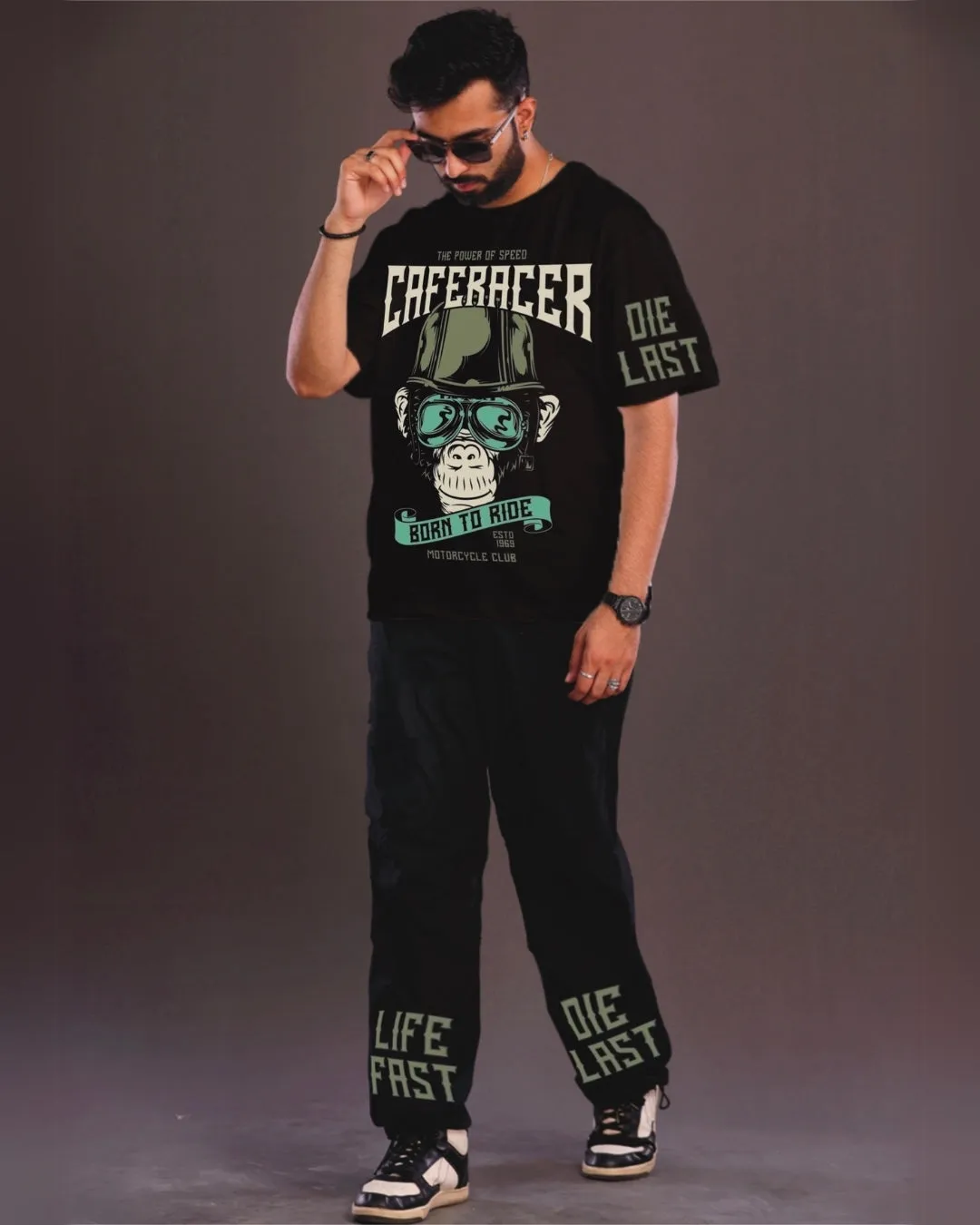CafeRacer Men's Oversized Black and Black Coord Set(*)