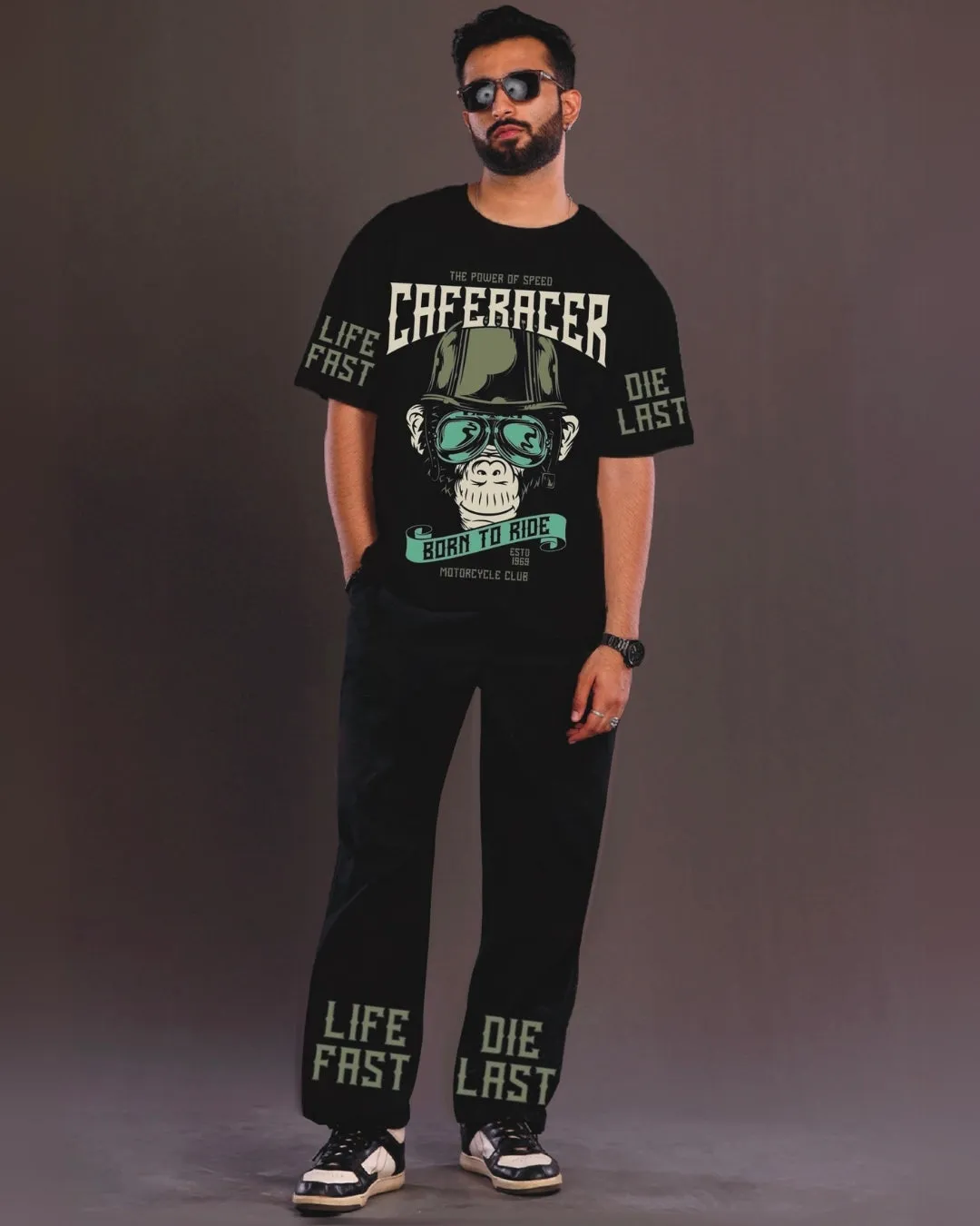 CafeRacer Men's Oversized Black and Black Coord Set(*)