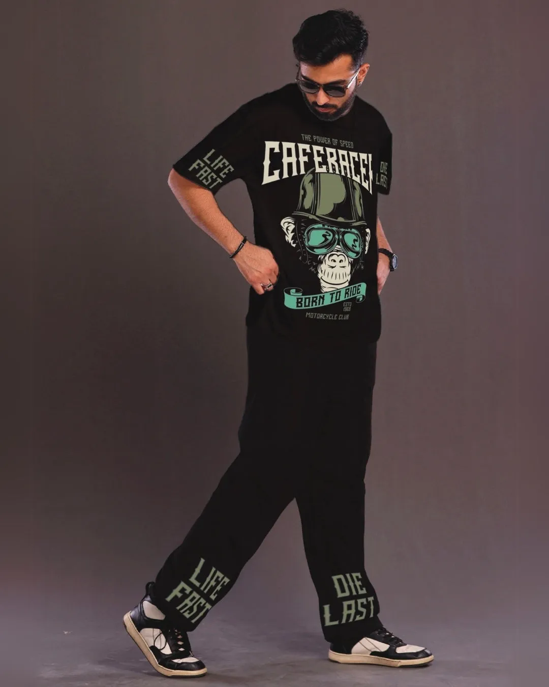 CafeRacer Men's Oversized Black and Black Coord Set(*)