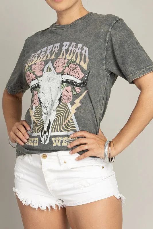 Desert Road Wild West Rose Graphic Tee T-Shirt