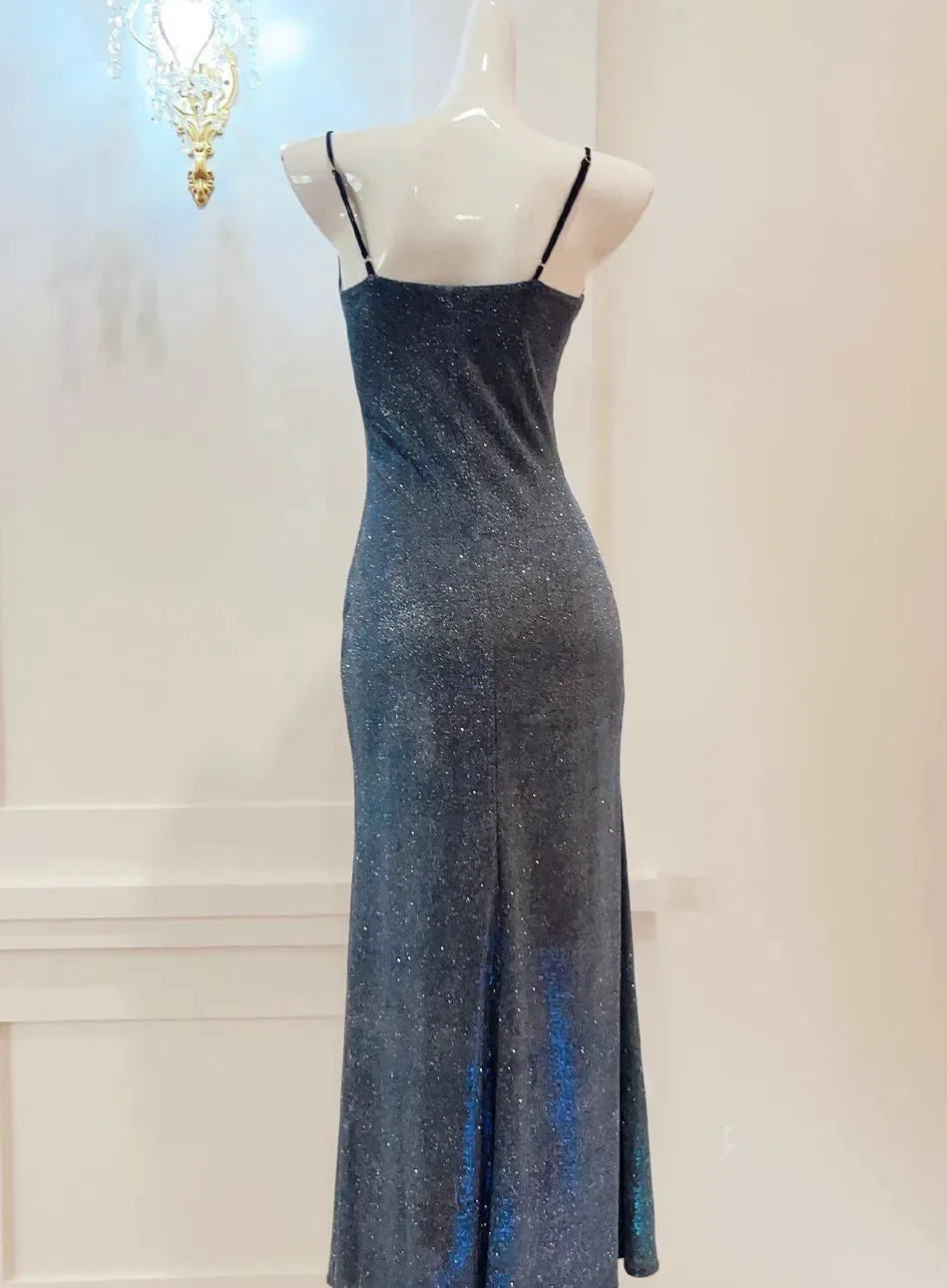 Elegant Dresses Evening Wear Spaghetti Straps Sparkling Sheath Long Prom Dress Formal Party Gown