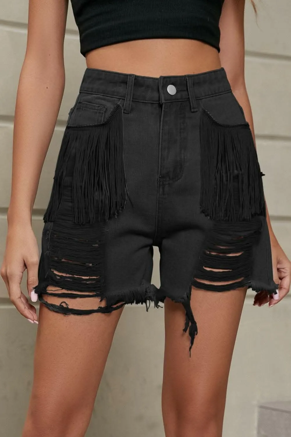Fringe vintage denim shorts for summer