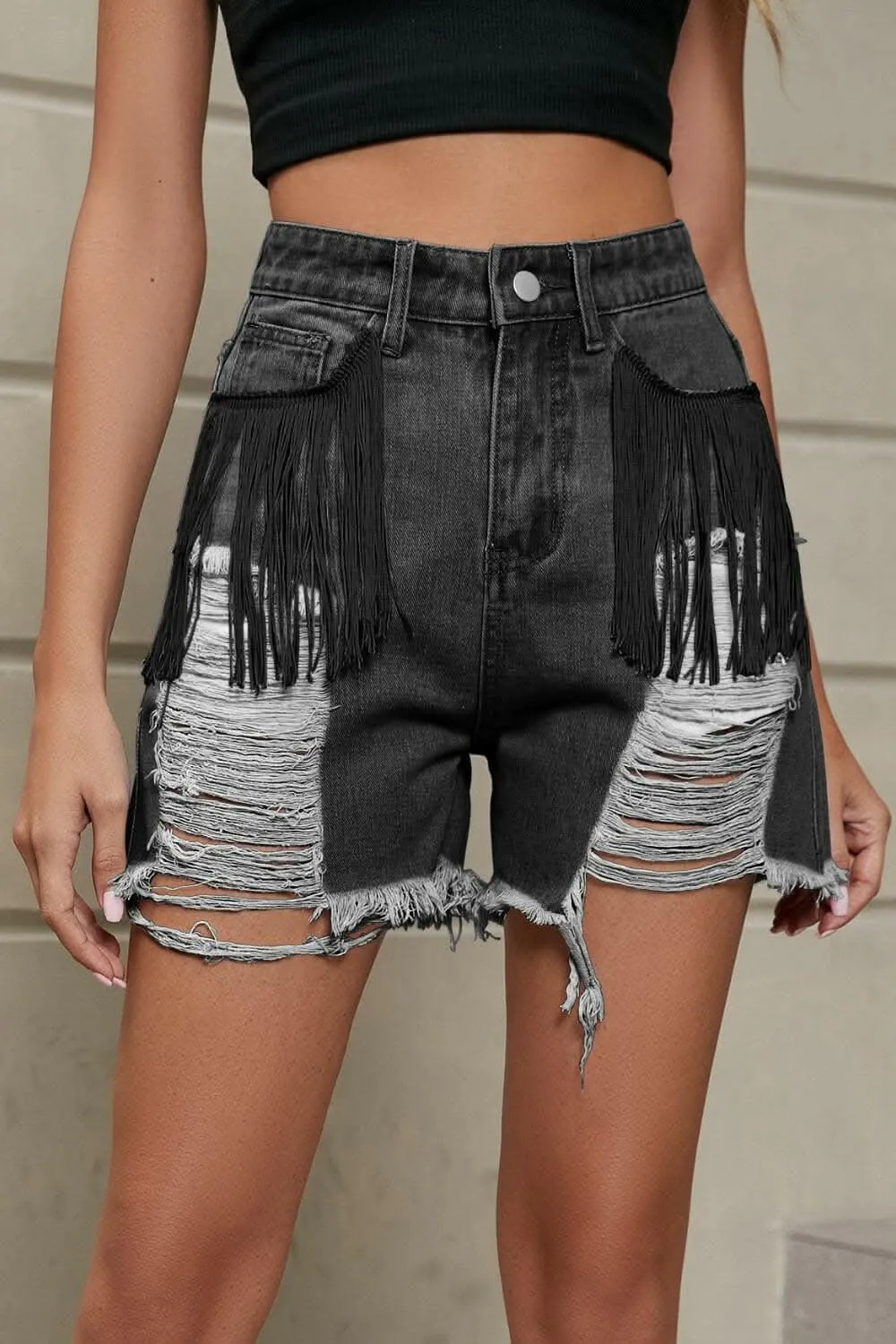 Fringe vintage denim shorts for summer