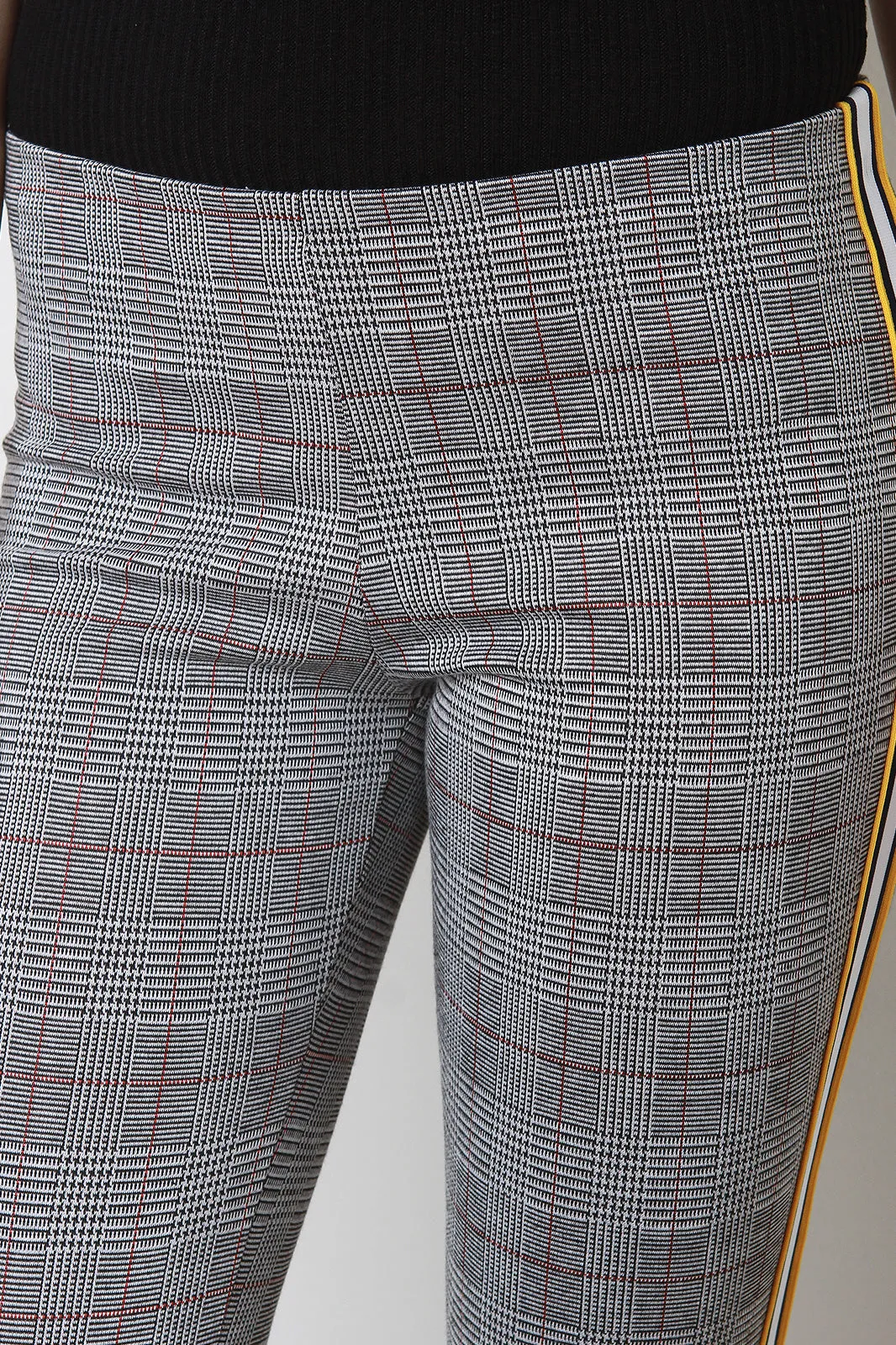 Glen Plaid Sporty Side Striped Fitted Pants