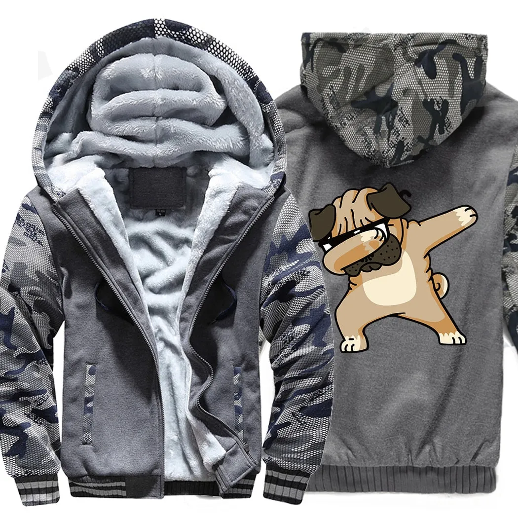 Hip-hop sportswear tracksuits 2019 winter Novelty Dabbing Pug hooded jackets Men casual wool liner keep warm sweatshirts hoodies