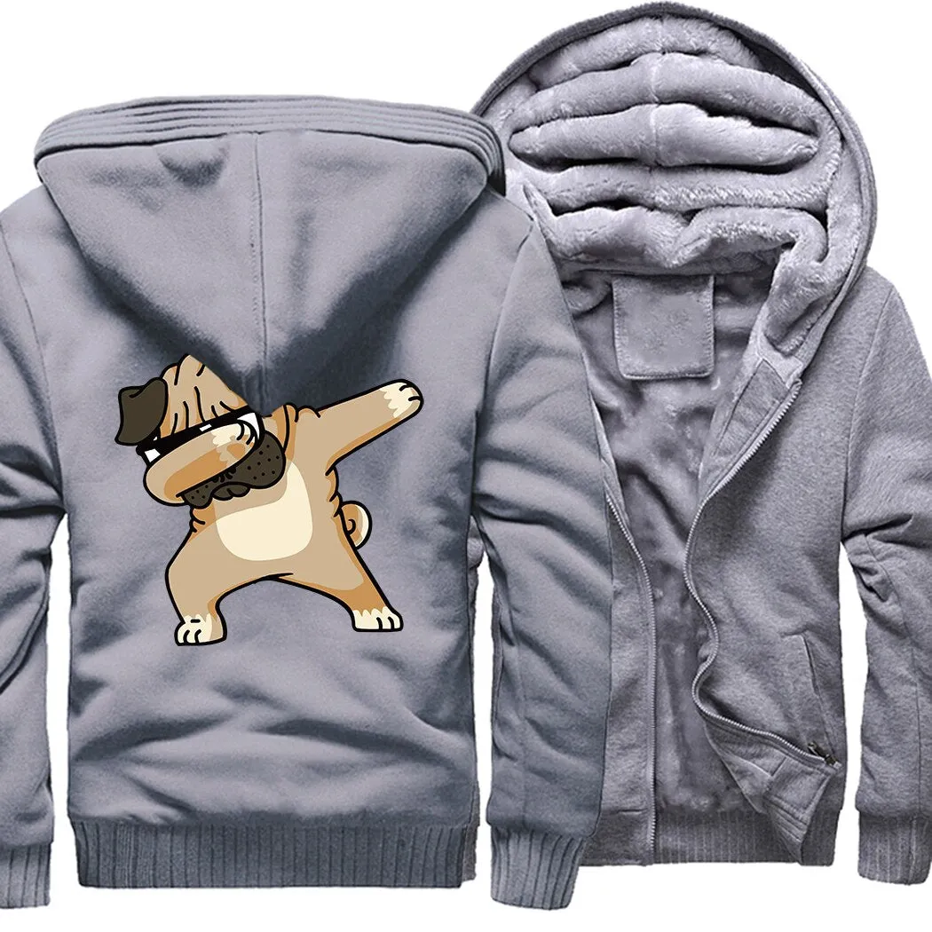 Hip-hop sportswear tracksuits 2019 winter Novelty Dabbing Pug hooded jackets Men casual wool liner keep warm sweatshirts hoodies