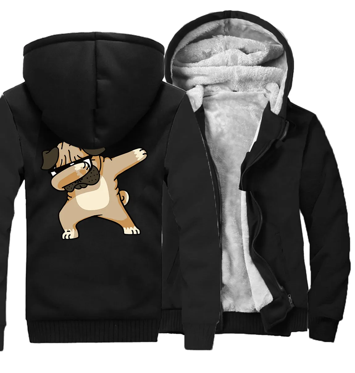 Hip-hop sportswear tracksuits 2019 winter Novelty Dabbing Pug hooded jackets Men casual wool liner keep warm sweatshirts hoodies