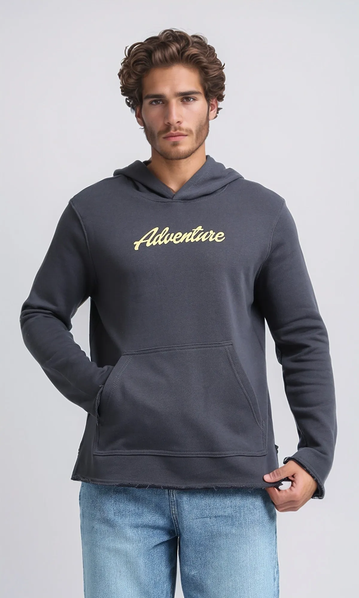 O202188 - Slip On Hoodie with Kangaroo Pocket - Dark Grey