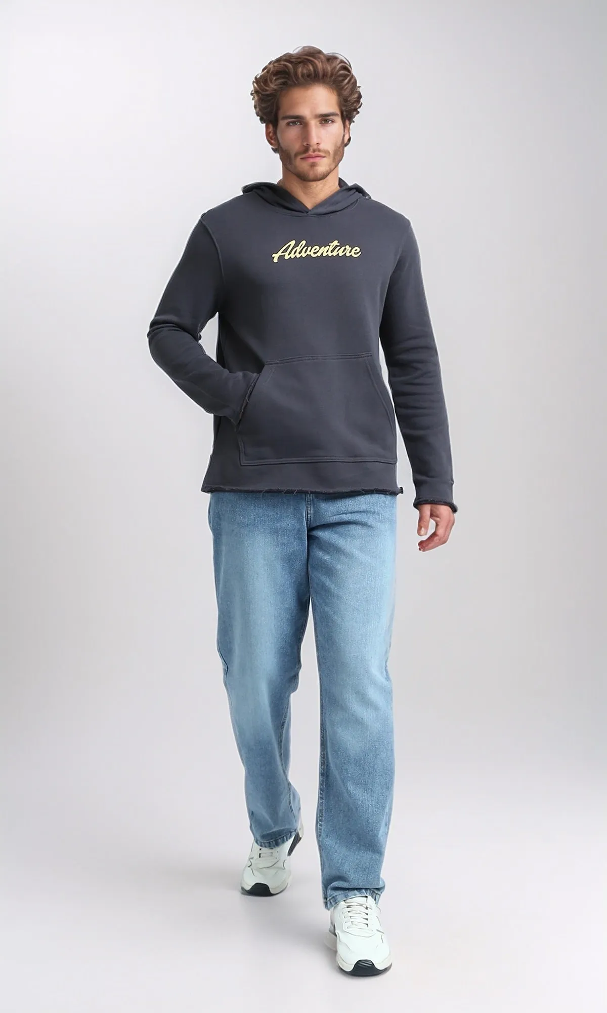 O202188 - Slip On Hoodie with Kangaroo Pocket - Dark Grey