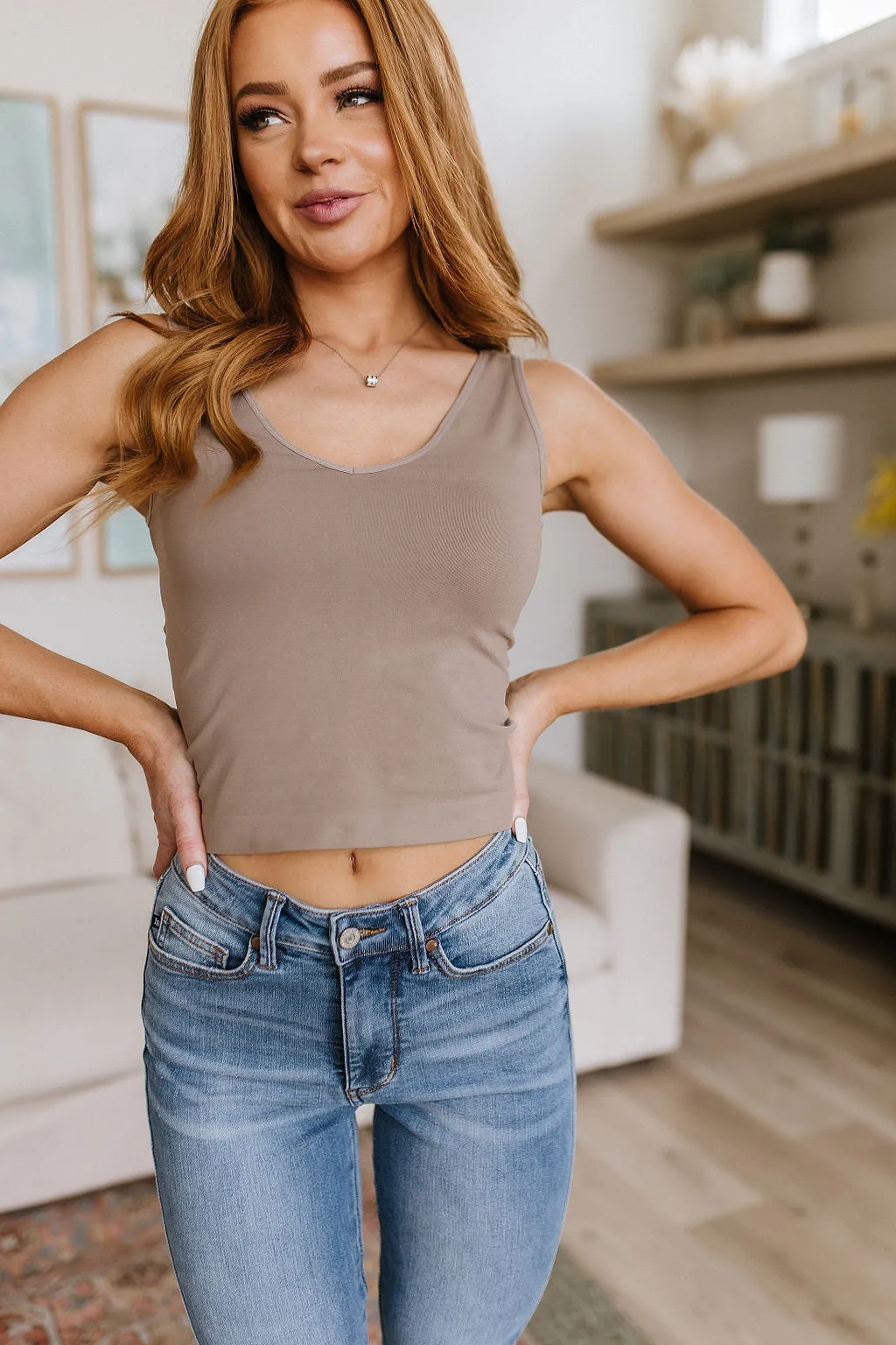 ONLINE EXCLUSIVE Carefree Seamless Reversible Tank in Light Mocha