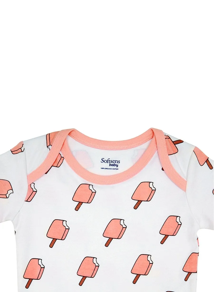 Organic Cotton Baby Bodysuit ice cream fun / Ice cream Print, Short Sleeves (0-24 Months)
