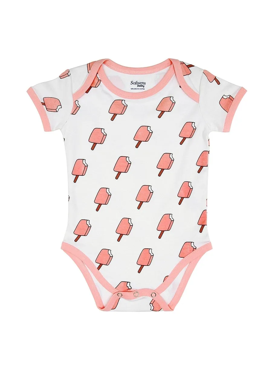 Organic Cotton Baby Bodysuit ice cream fun / Ice cream Print, Short Sleeves (0-24 Months)