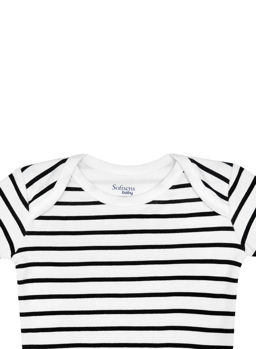 Organic Cotton Bodysuit, Classic Black & White Striped Short Sleeve (0-24 months)