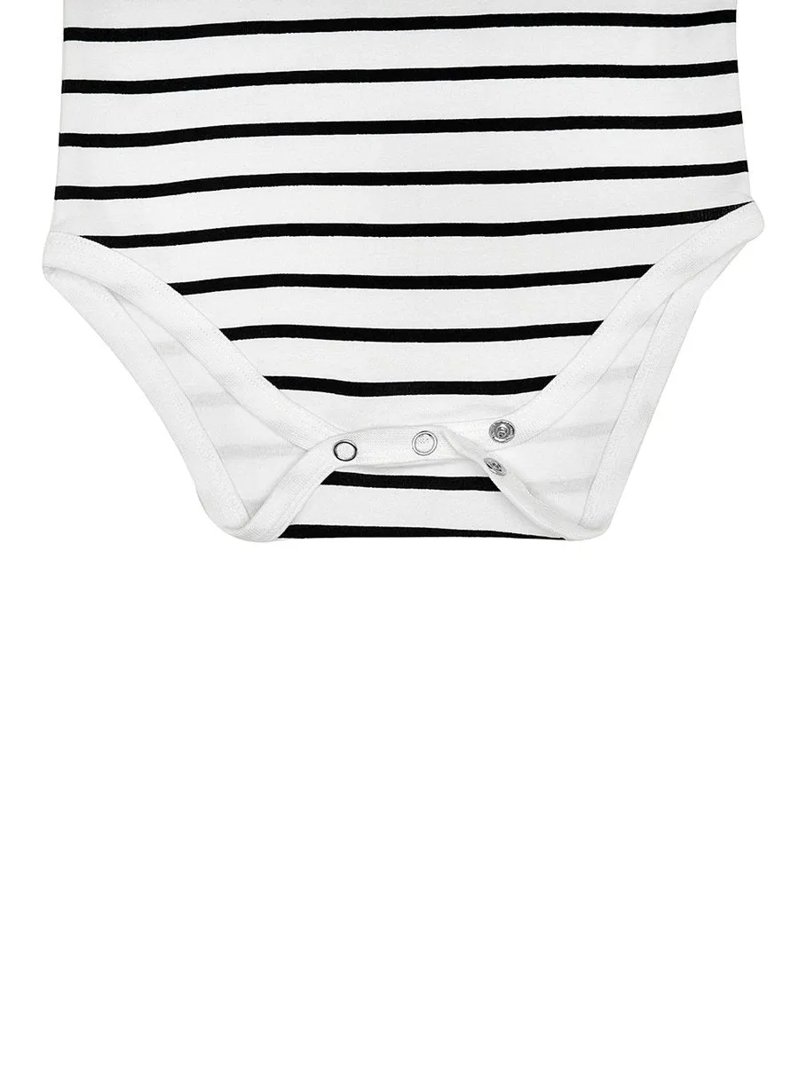 Organic Cotton Bodysuit, Classic Black & White Striped Short Sleeve (0-24 months)