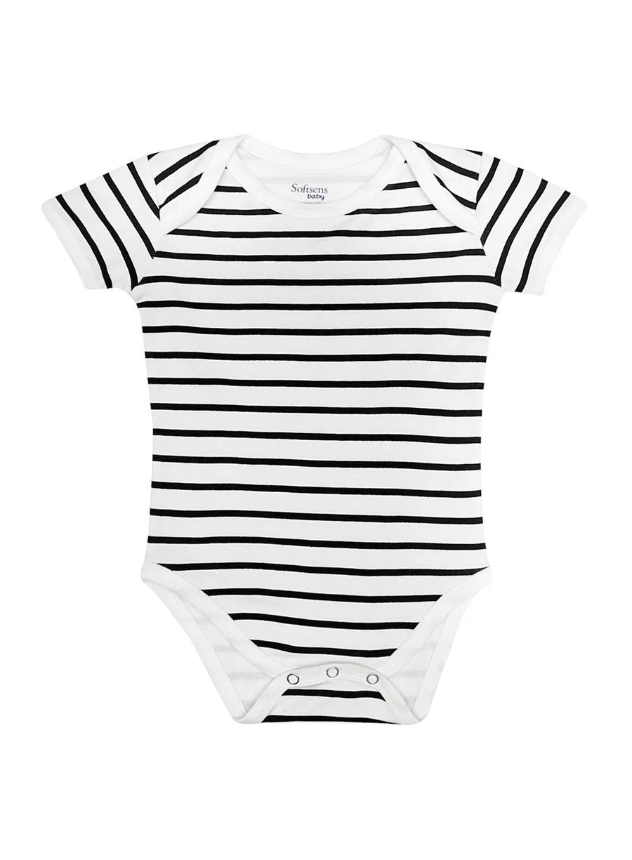 Organic Cotton Bodysuit, Classic Black & White Striped Short Sleeve (0-24 months)