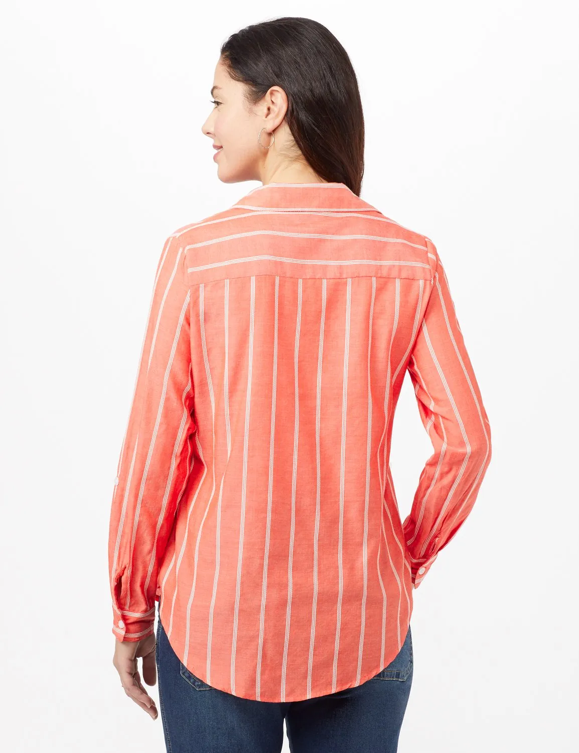 Roll Tab Striped Button Front Shirt