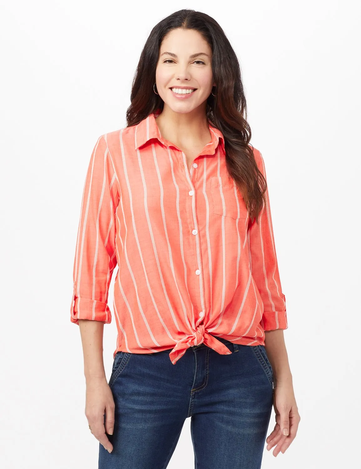 Roll Tab Striped Button Front Shirt