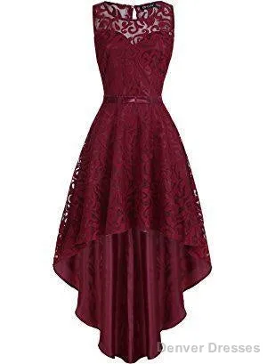 Vintage Elegant Floral Lace Sleeveless High Low Homecoming Dress