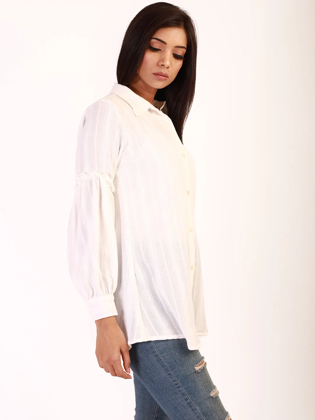 White Self Striped Shirt