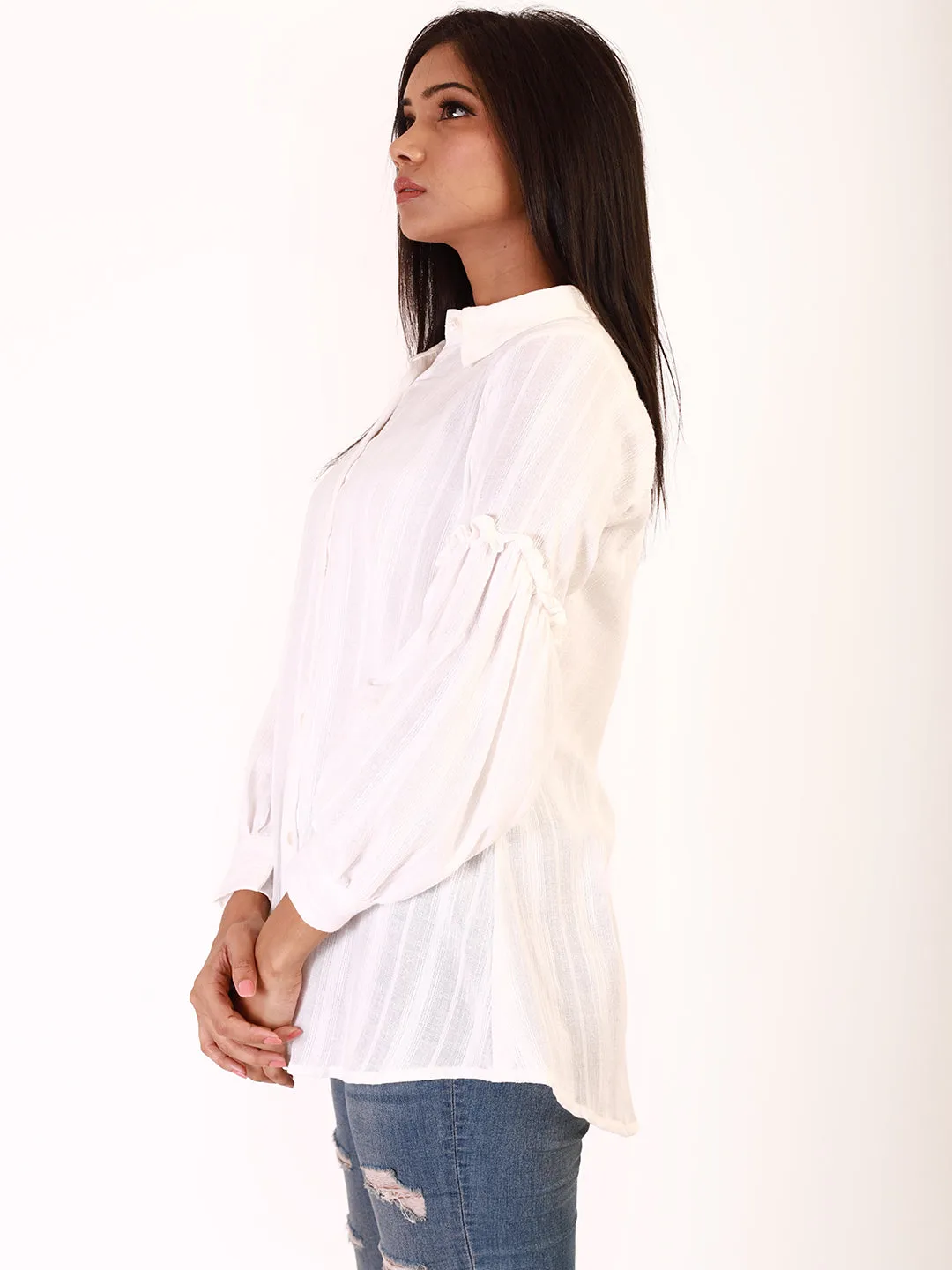 White Self Striped Shirt