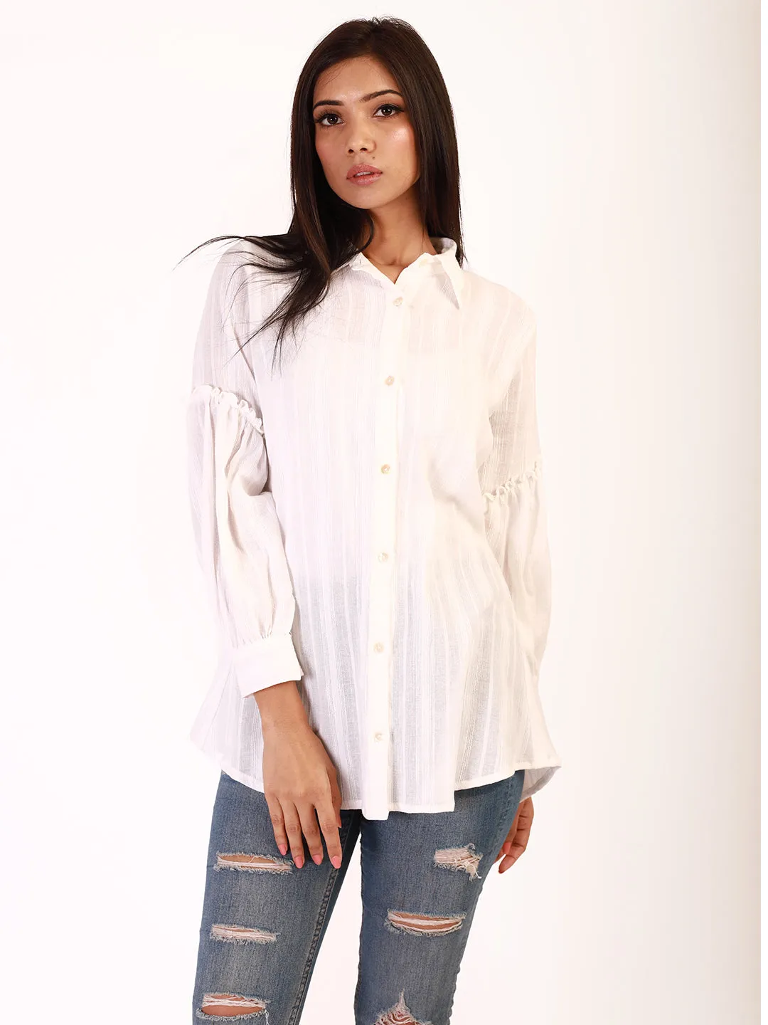 White Self Striped Shirt