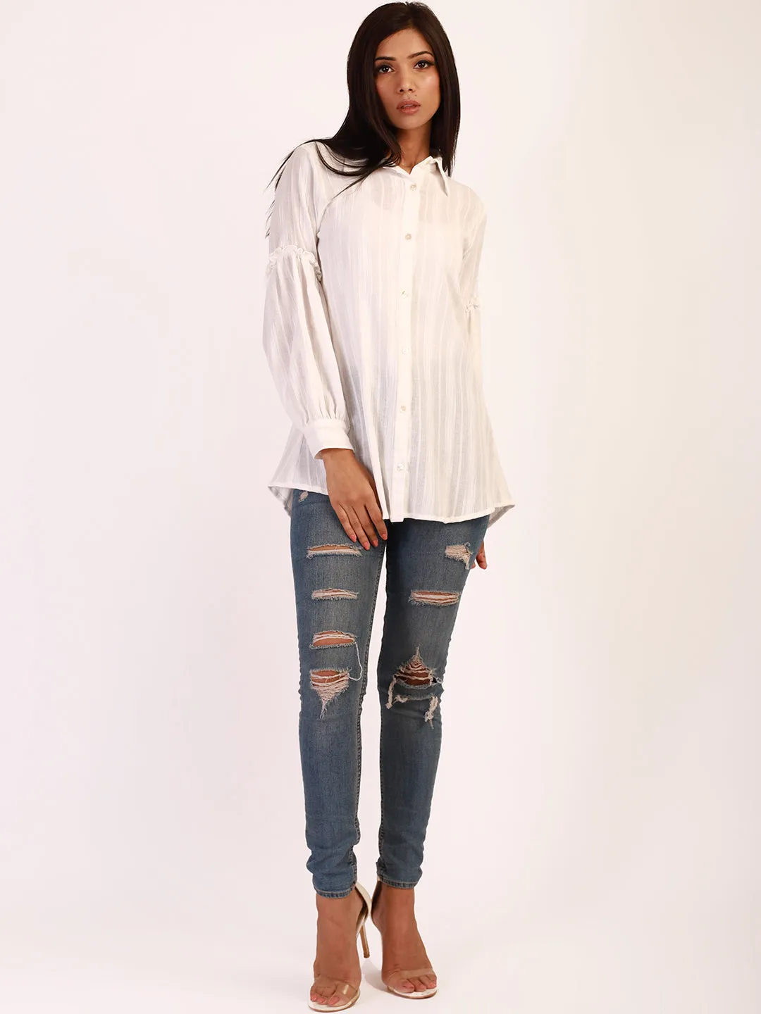 White Self Striped Shirt