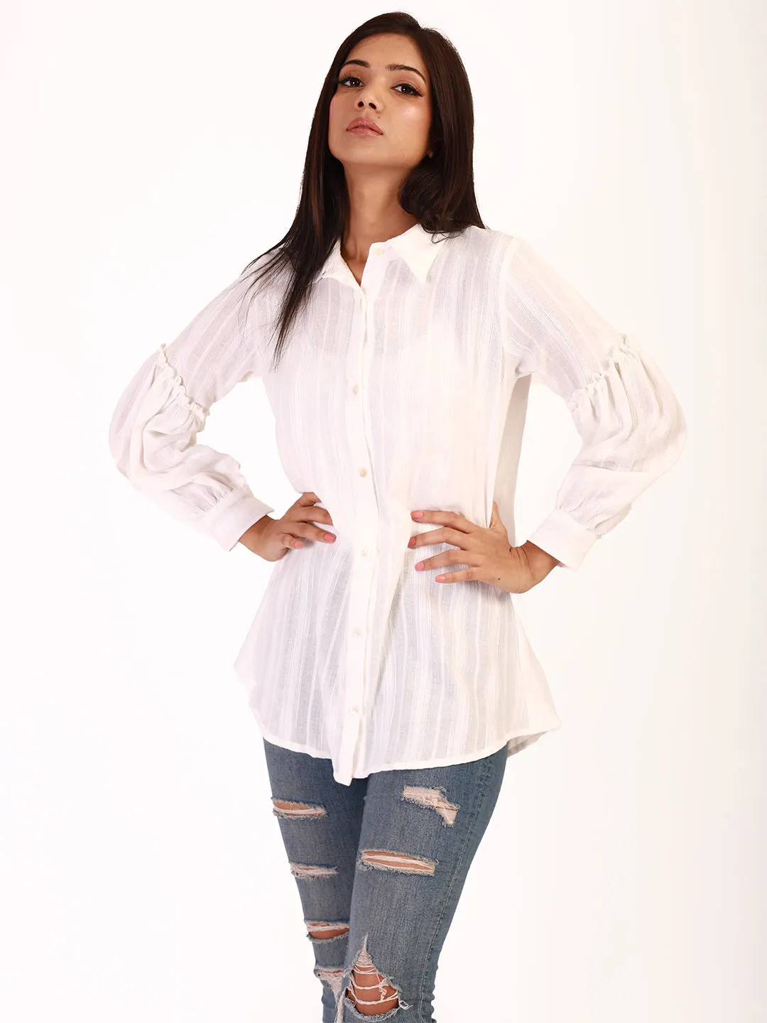 White Self Striped Shirt
